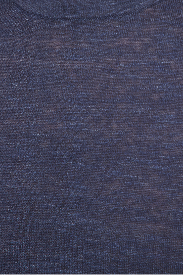 Мужской темно-синий льняной джемпер с коротким рукавом - 4
