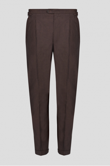 Мужские коричневые льняные брюки - 1