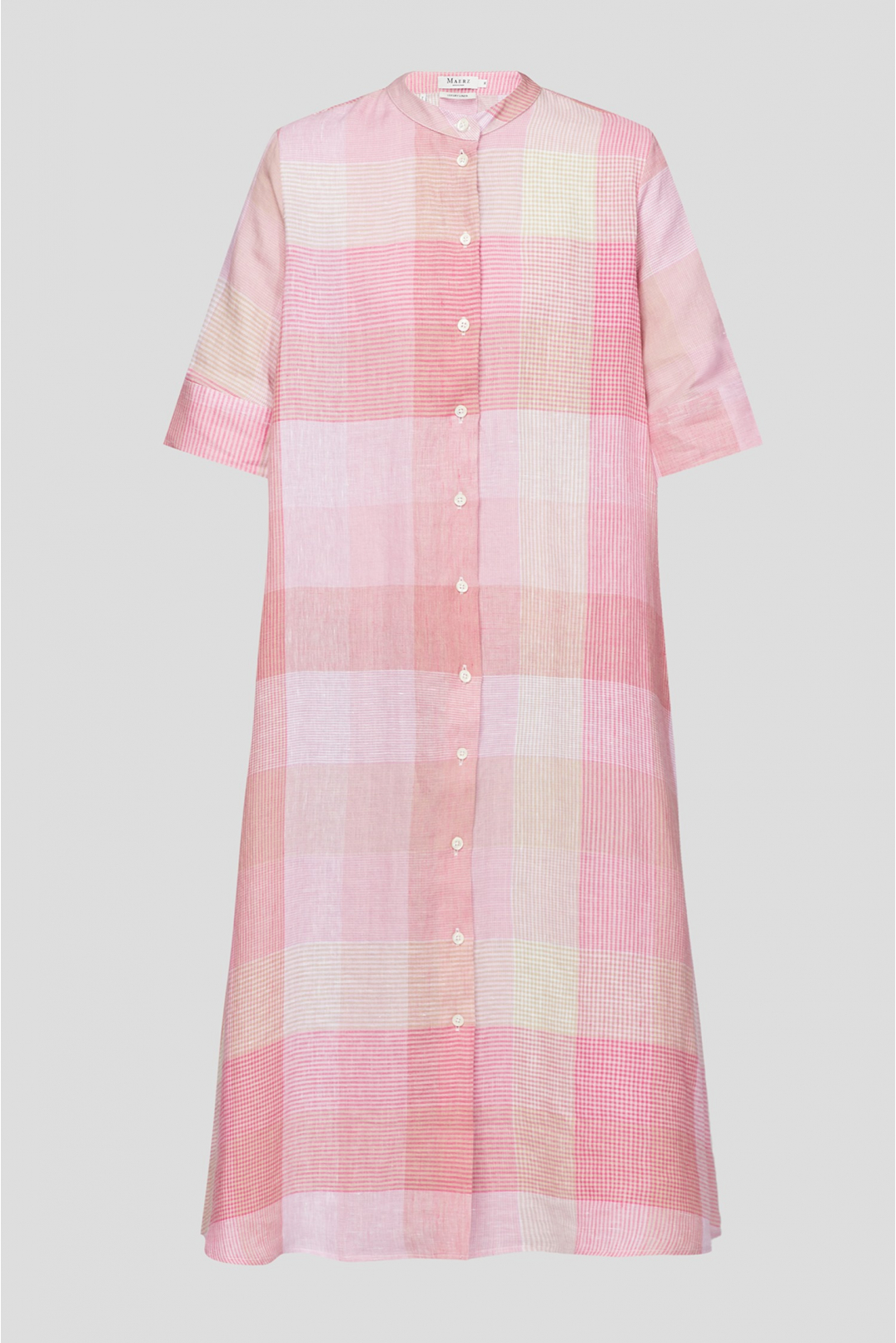 Женское розовое льняное платье в клетку - 1