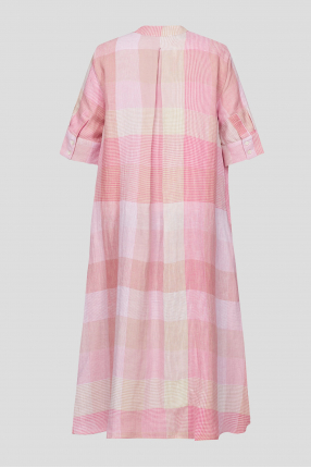 Женское розовое льняное платье в клетку 1