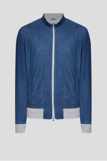 Чоловіча синя замшева куртка - 1