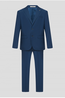 Чоловічий синій вовняний костюм (піджак, брюки)