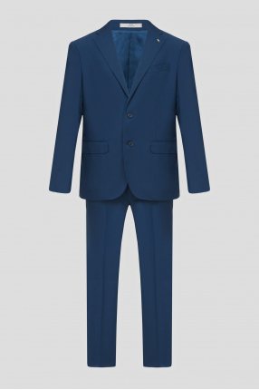 Чоловічий синій вовняний костюм (піджак, брюки)