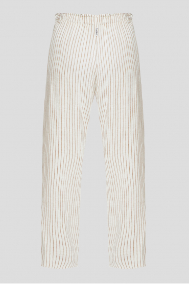 Женские белые льняные брюки в полоску - 2