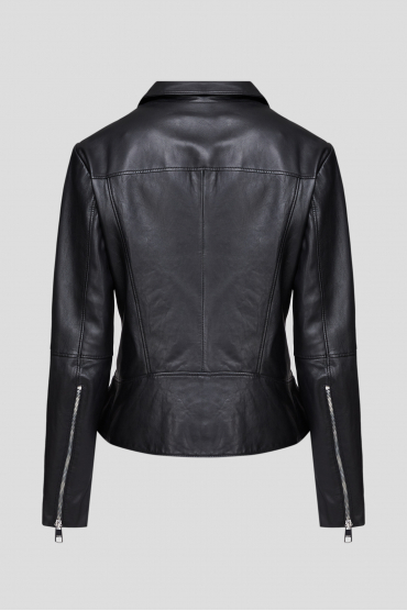 Жіноча чорна шкіряна куртка - 2