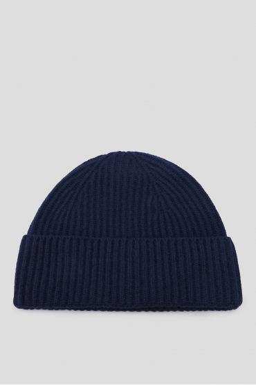 Женская темно-синяя шерстяная шапка - 1