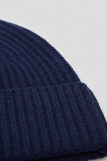 Женская темно-синяя шерстяная шапка - 3
