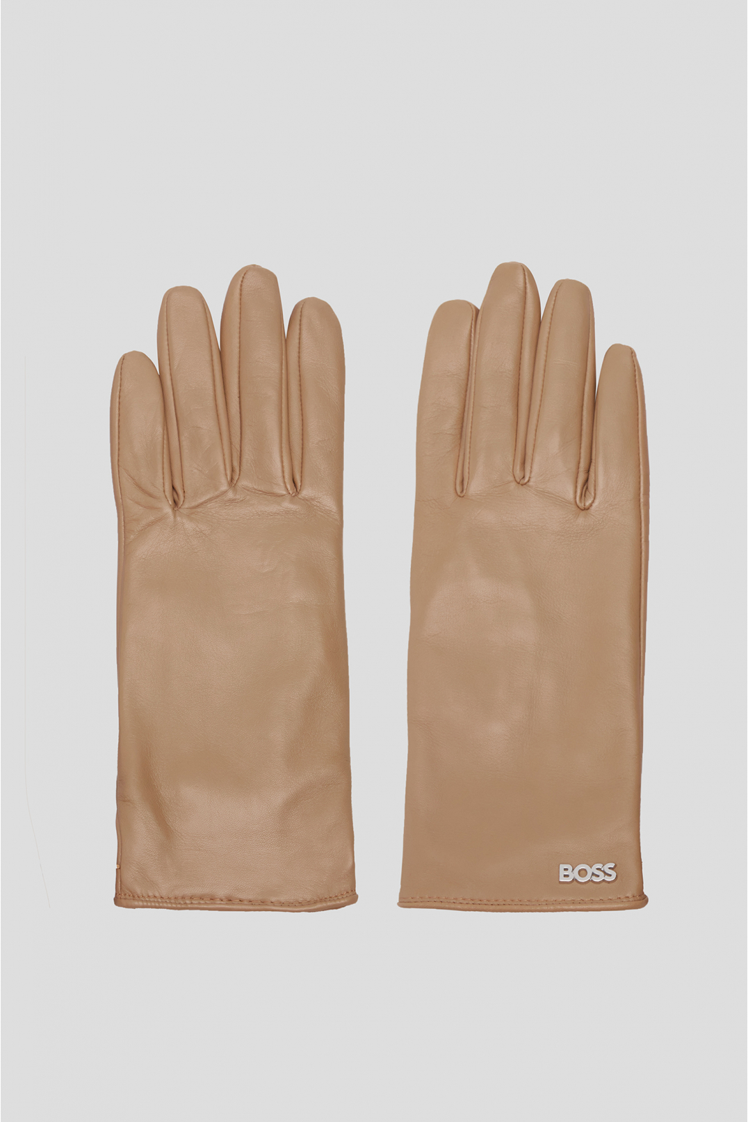 Женские бежевые кожаные перчатки - 1