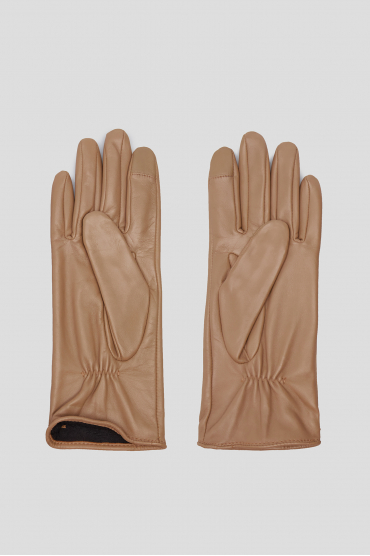 Женские бежевые кожаные перчатки - 2