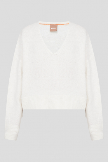 Женский белый шерстяной пуловер - 1