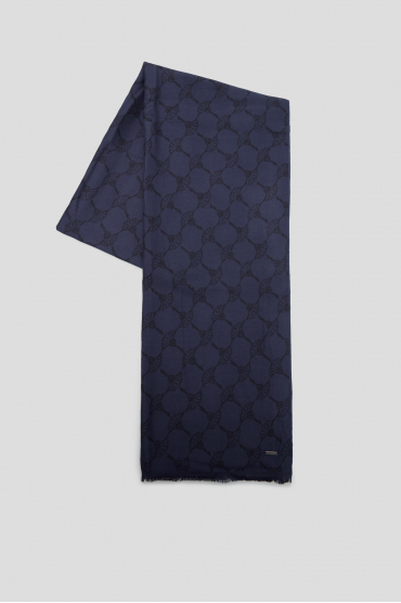 Мужской темно-синий шарф с узором - 1