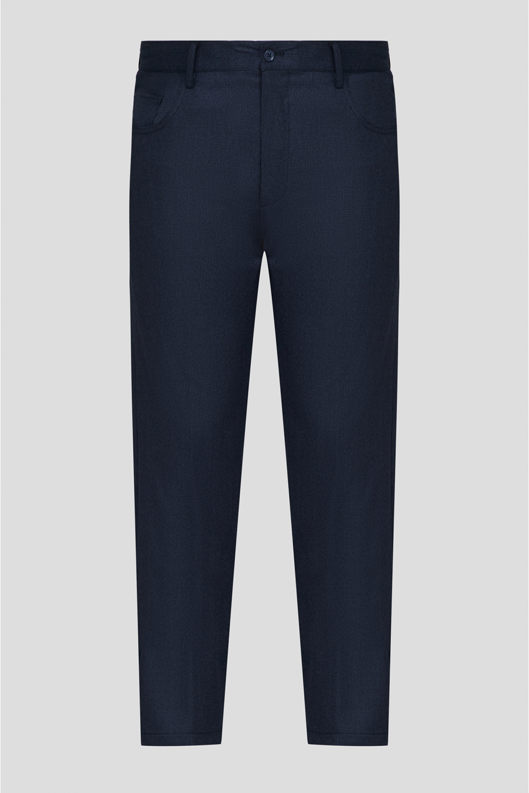 Чоловічі темно-сині вовняні брюки з візерунком - 1