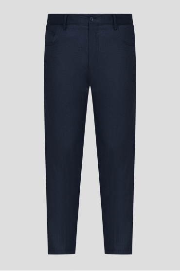 Мужские темно-синие шерстяные брюки с узором - 1
