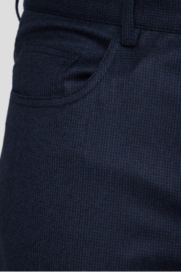Чоловічі темно-сині вовняні брюки з візерунком - 3