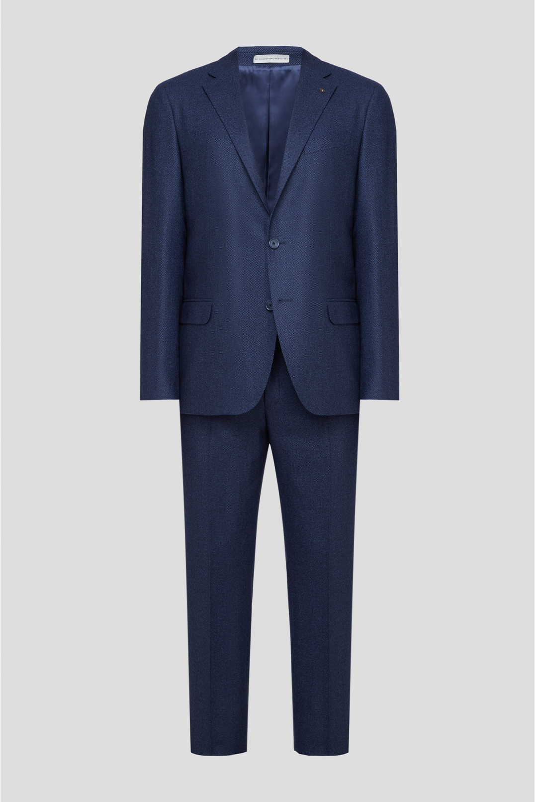 Чоловічий темно-синій вовняний костюм з візерунком (піджак, брюки) - 1