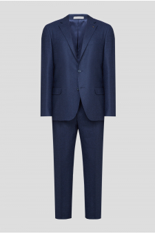 Чоловічий темно-синій вовняний костюм з візерунком (піджак, брюки)