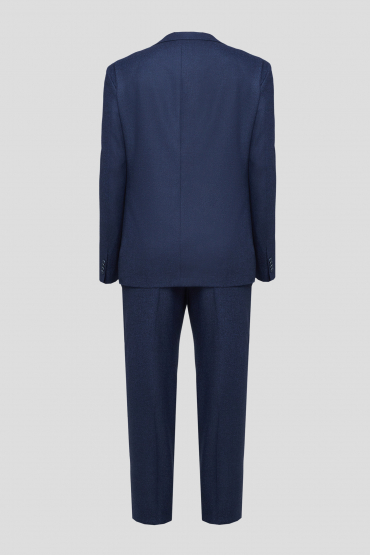 Мужской темно-синий шерстяной костюм с узором (пиджак, брюки) - 2