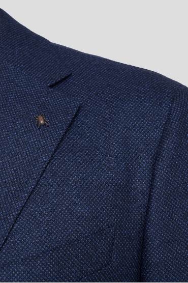 Мужской темно-синий шерстяной костюм с узором (пиджак, брюки) - 3
