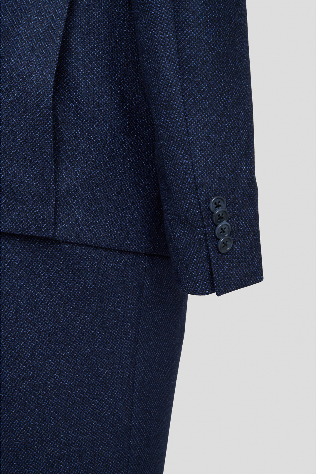 Мужской темно-синий шерстяной костюм с узором (пиджак, брюки) - 4