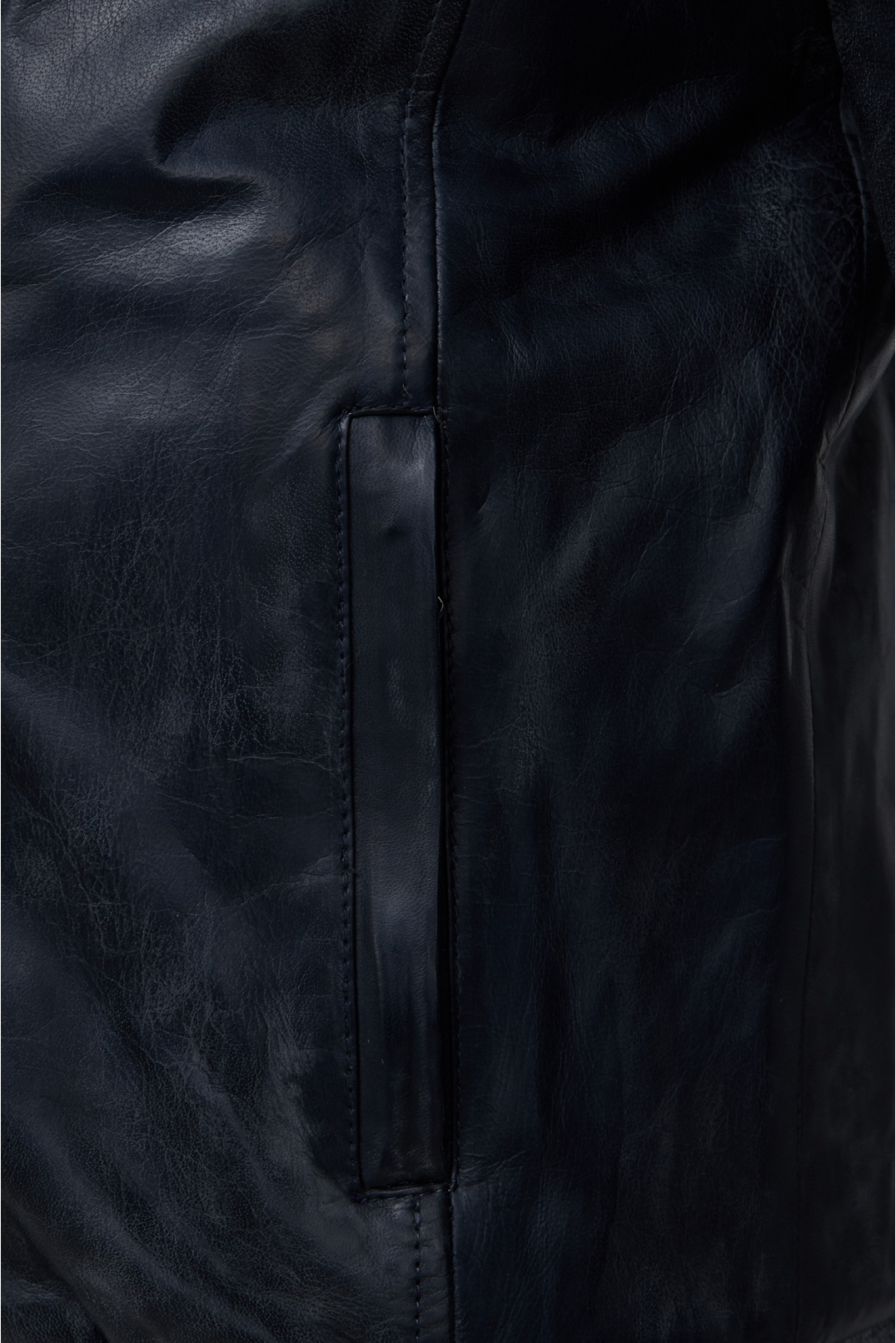 Мужская темно-синяя кожаная куртка - 4
