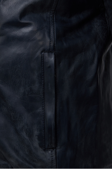 Мужская темно-синяя кожаная куртка - 4
