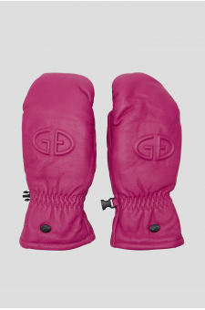 Женские малиновые кожаные лыжные перчатки