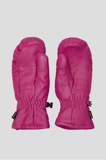 Женские малиновые кожаные лыжные перчатки - 2