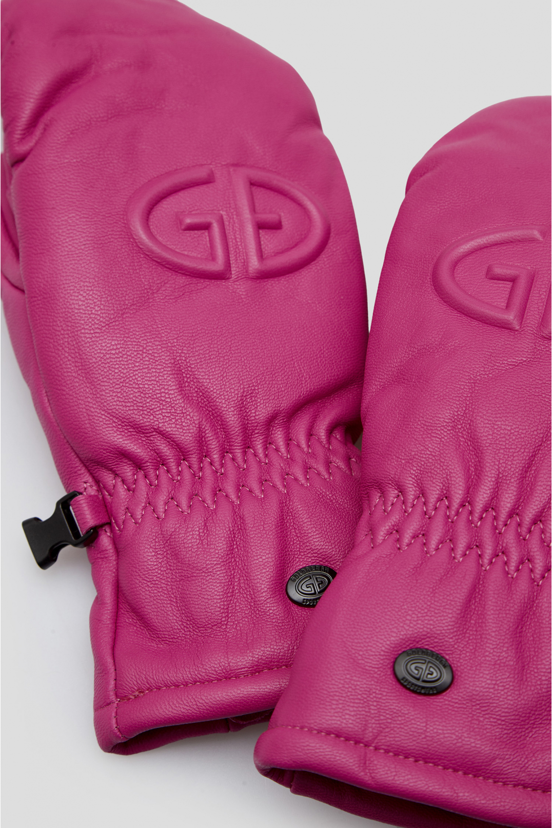 Женские малиновые кожаные лыжные перчатки - 3