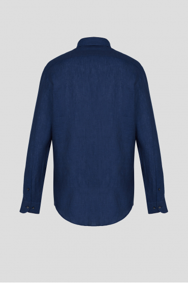 Мужская темно-синяя льняная рубашка - 2