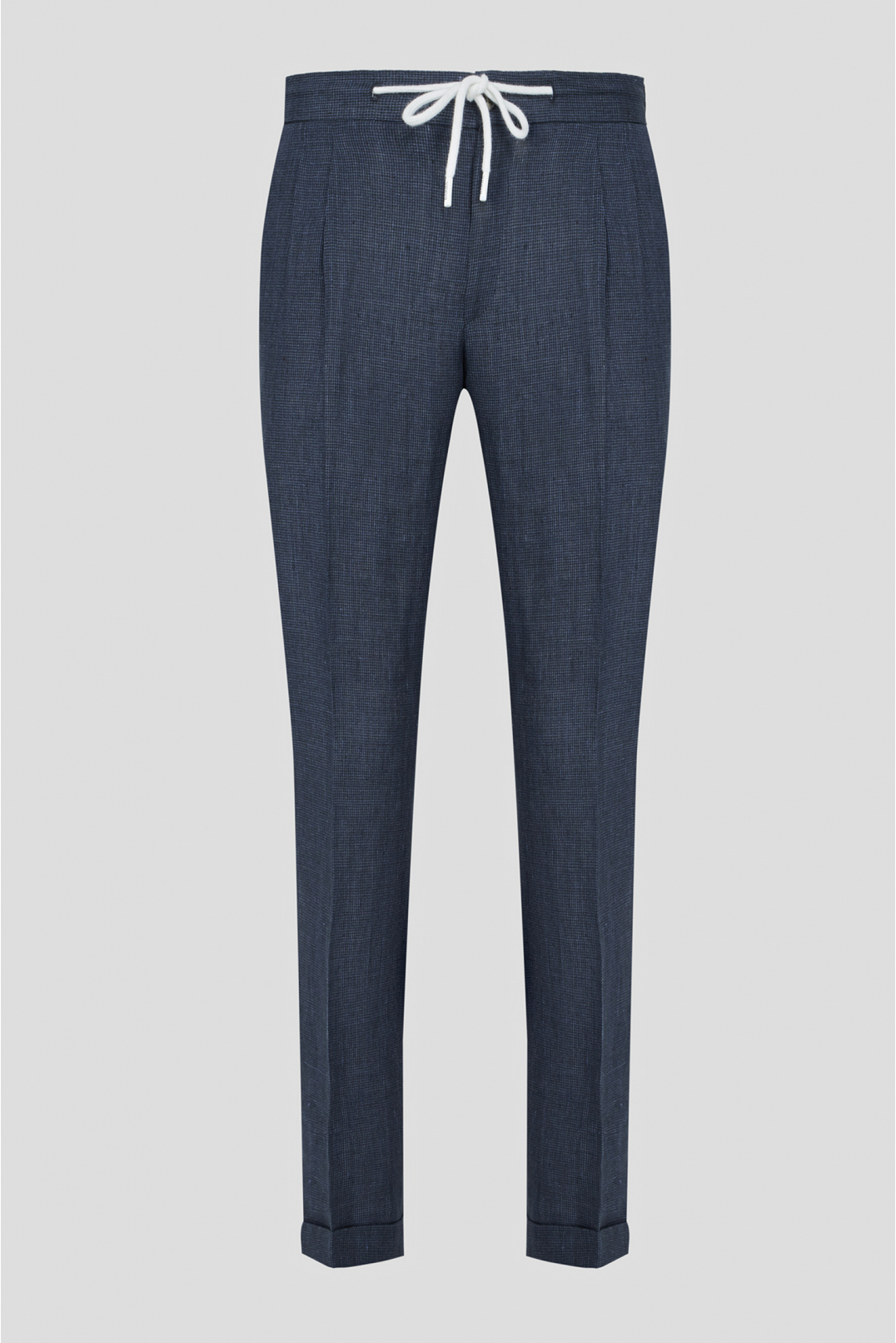 Чоловічі темно-сині лляні брюки з візерунком - 1