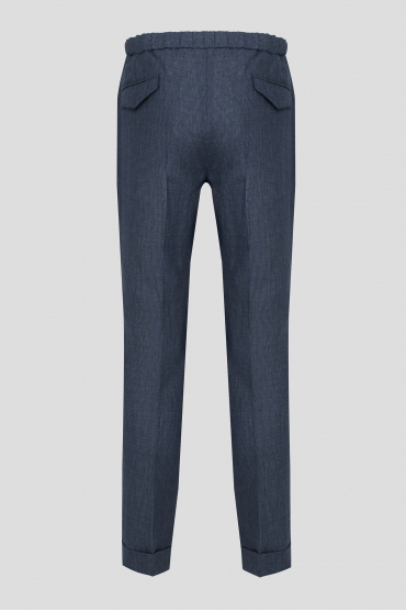 Чоловічі темно-сині лляні брюки з візерунком - 2
