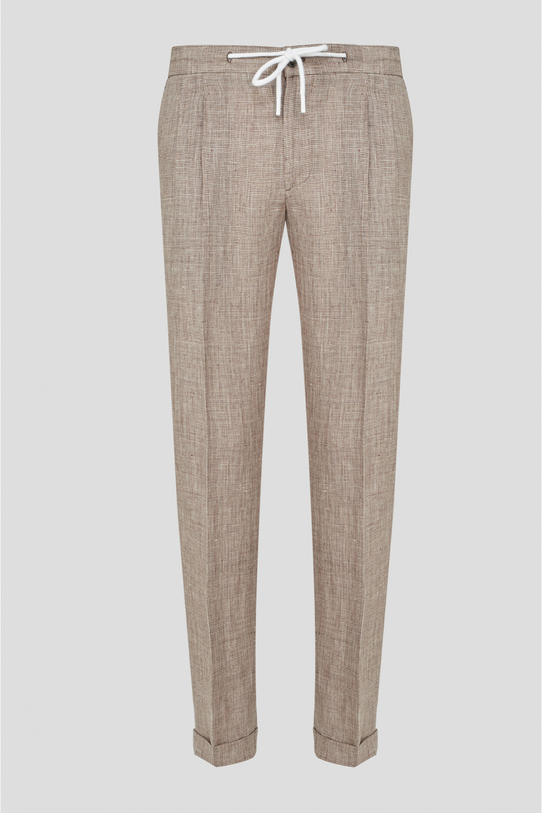 Чоловічі бежеві лляні брюки з візерунком - 1
