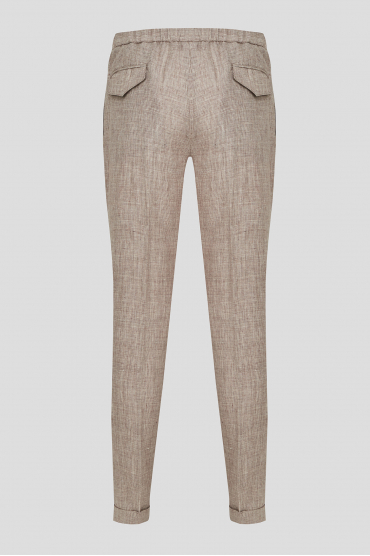 Чоловічі бежеві лляні брюки з візерунком - 2