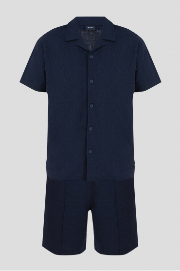 Чоловічий темно-синій костюм (сорочка, шорти) - 1
