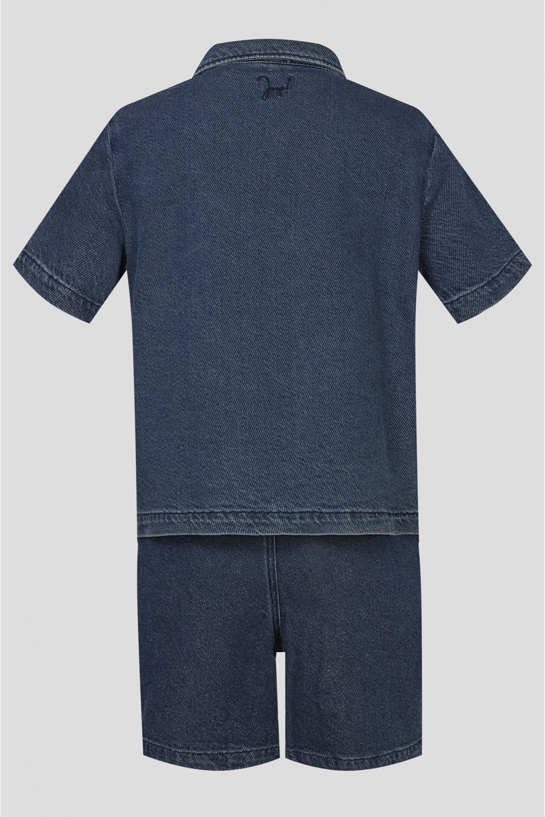 Женский темно-синий джинсовый костюм (рубашка, шорты) - 2