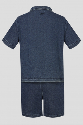 Жіночий темно-синій джинсовий костюм (сорочка, шорти) 1