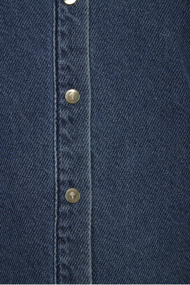 Жіночий темно-синій джинсовий костюм (сорочка, шорти) - 3