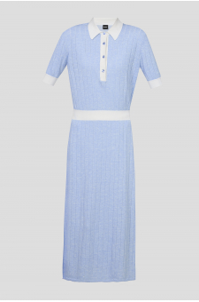 Женское голубое льняное платье