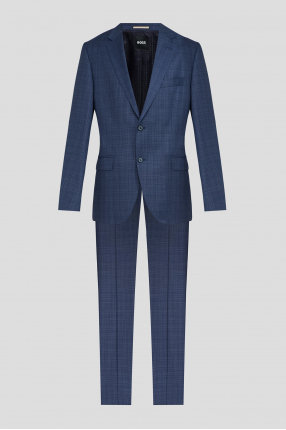 Мужской синий шерстяной костюм в клетку (пиджак, брюки)