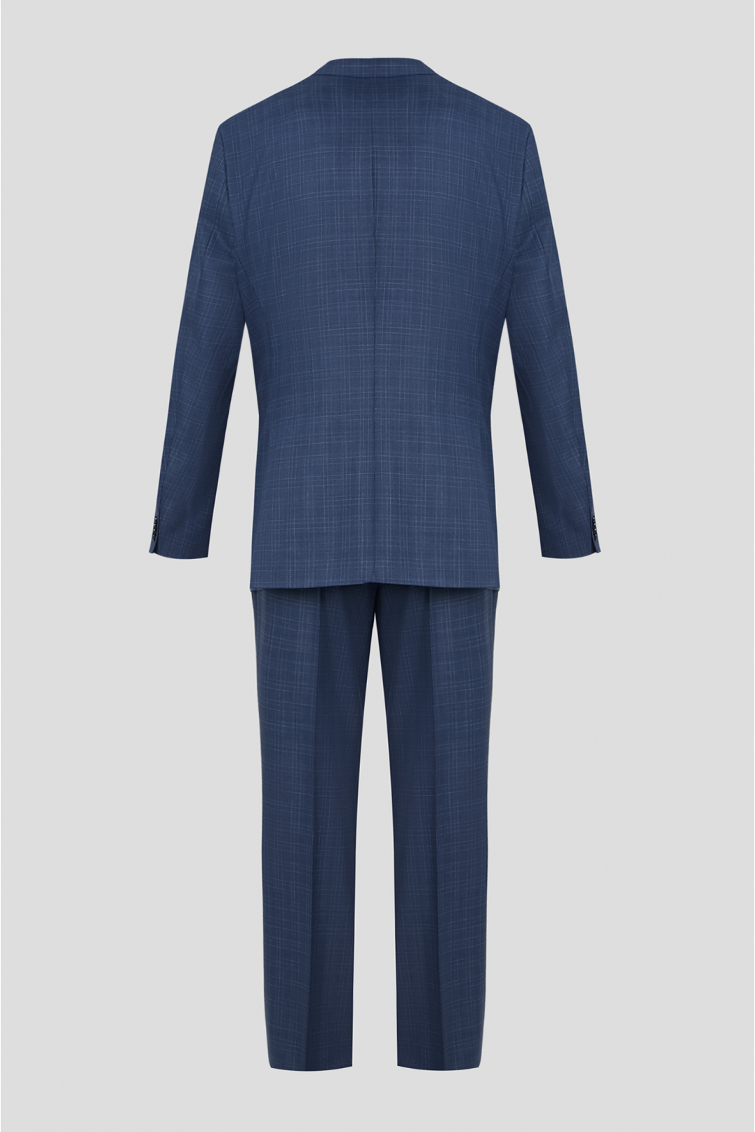 Мужской синий шерстяной костюм в клетку (пиджак, брюки) - 2