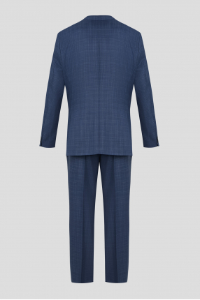 Чоловічий синій вовняний картатий костюм (піджак, брюки) 1