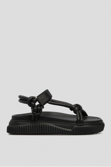 Женские черные кожаные сандалии - 1