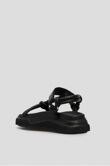 Женские черные кожаные сандалии - 3