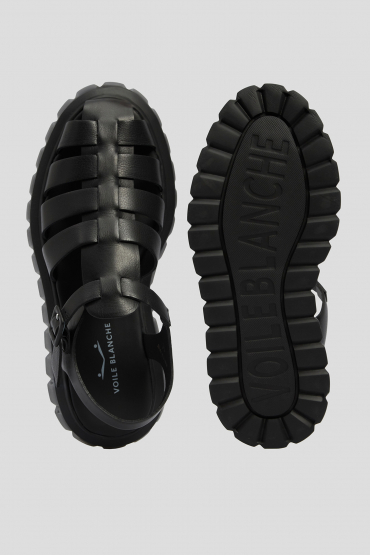 Женские черные кожаные сандалии - 4