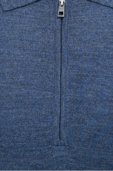 Мужской синий шерстяной джемпер с коротким рукавом - 3
