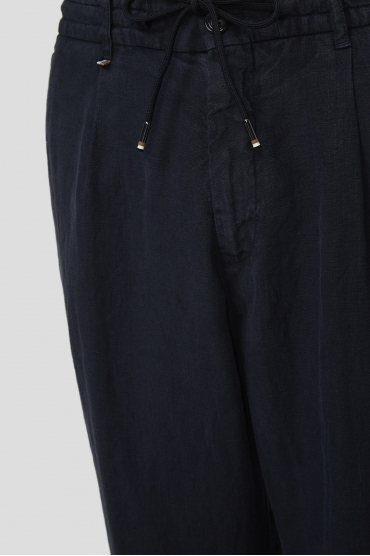 Чоловічі темно-сині лляні брюки - 3