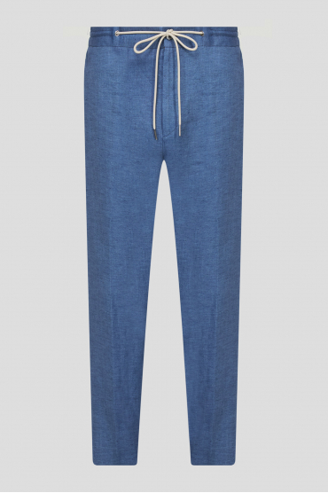 Мужские синие льняные брюки - 1
