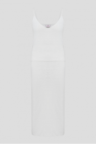 Жіночий білий лляний костюм (топ, спідниця) - 1