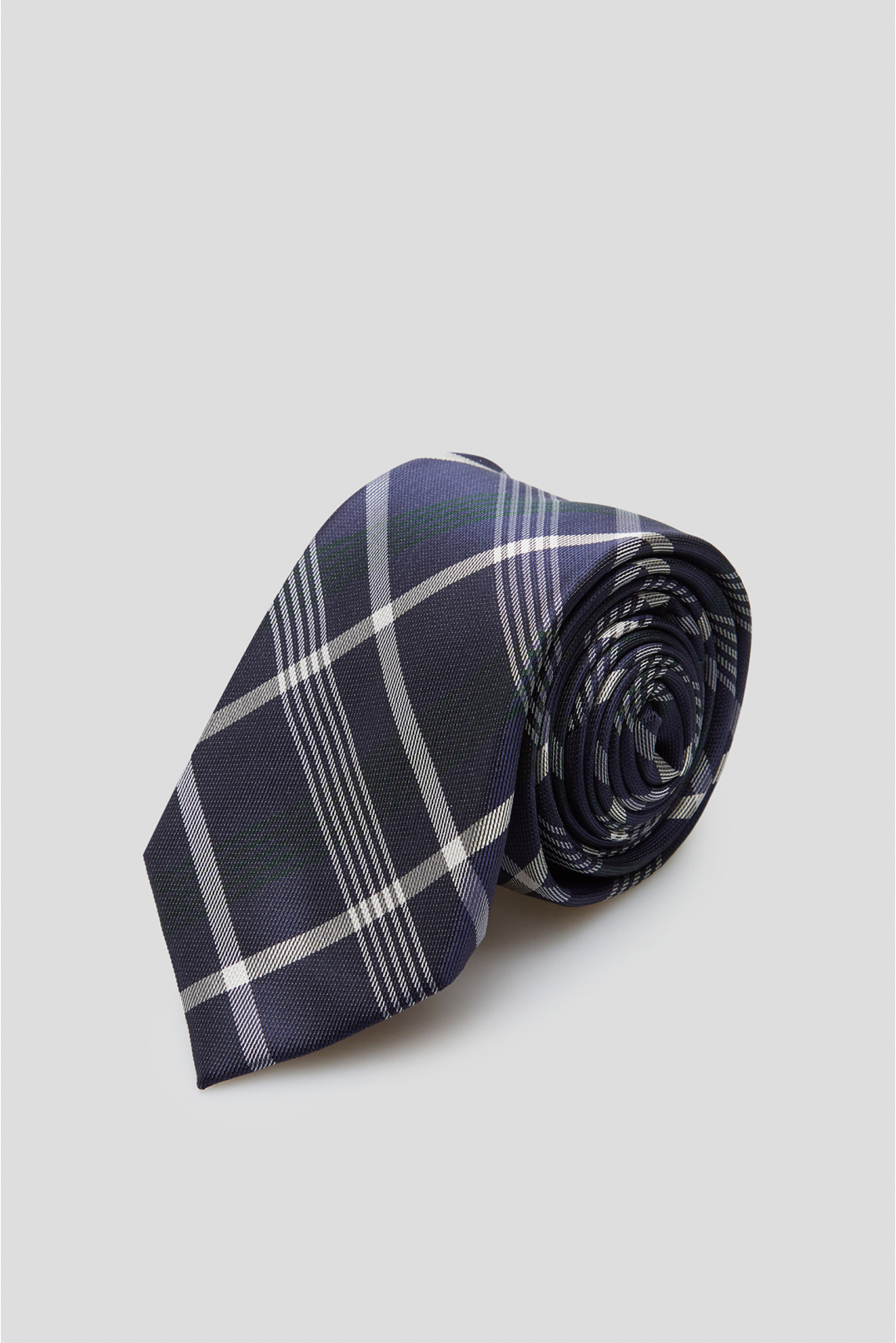 Чоловіча темно-синя шовкова картата краватка - 1