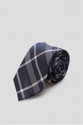 Чоловіча темно-синя шовкова картата краватка